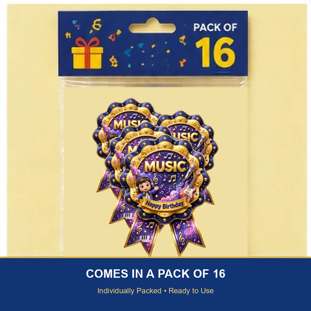 Music Theme Theme Badges Birthday Party Supplies (PACK OF 16) - 300 GSM Premium Cardstock with Pin (3.7 x 3 Inch) - Premium Party Decor Supply by Party Decor Mall - View 6