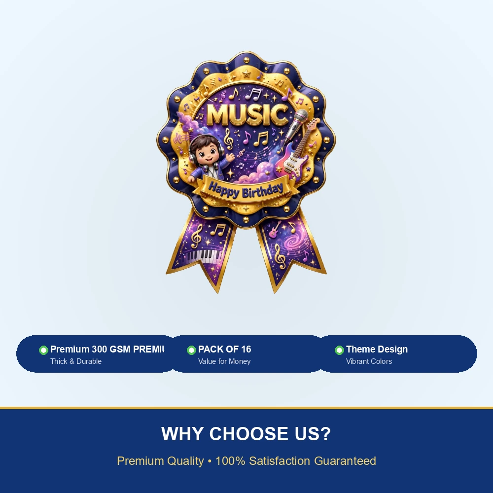 Music Theme Theme Badges Birthday Party Supplies (PACK OF 16) - 300 GSM Premium Cardstock with Pin (3.7 x 3 Inch) - Premium Party Decor Supply by Party Decor Mall - View 7