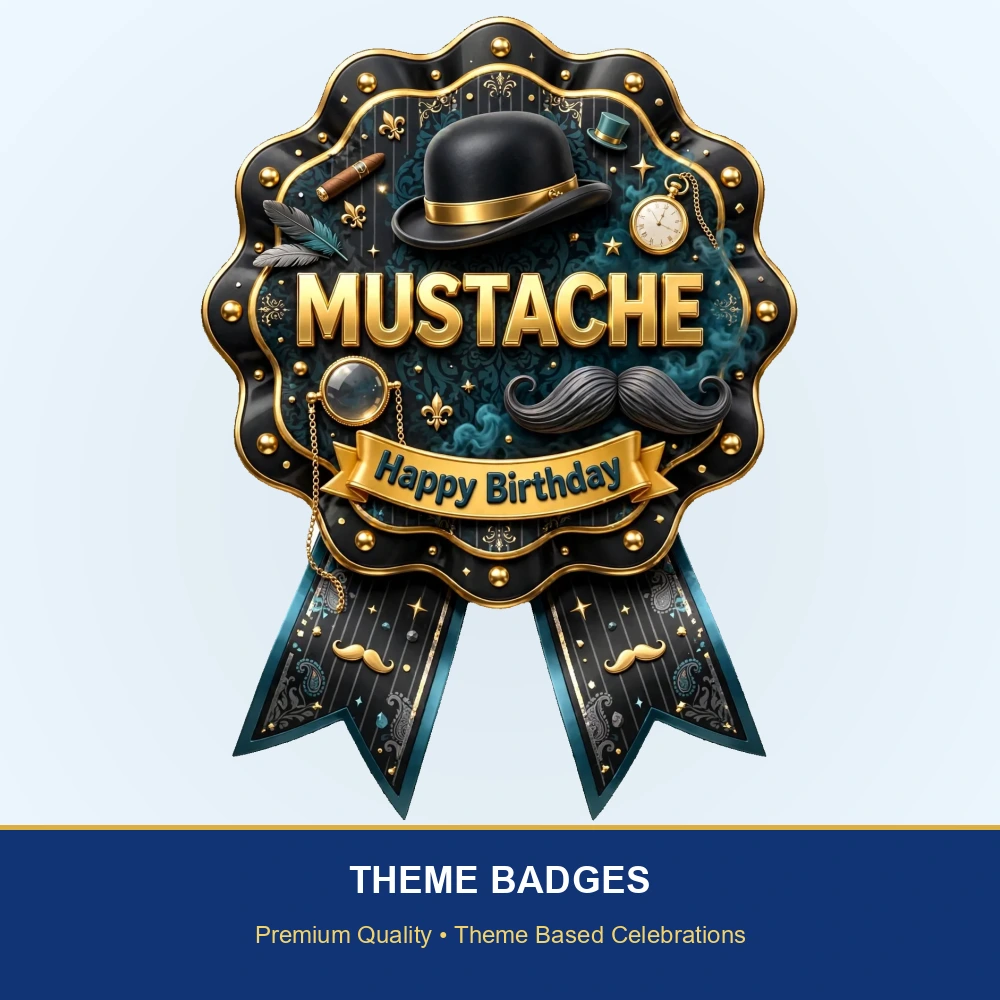Mustache Theme Theme Badges Birthday Party Supplies (PACK OF 16) - 300 GSM Premium Cardstock with Pin (3.7 x 3 Inch) - Premium Party Decor Supply by Party Decor Mall - View 2