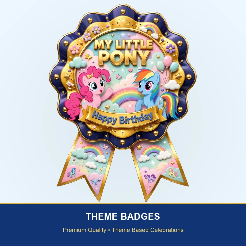 My Little Pony Theme Theme Badges Birthday Party Supplies (PACK OF 16) - 300 GSM Premium Cardstock with Pin (3.7 x 3 Inch) - Premium Party Decor Supply by Party Decor Mall - View 2