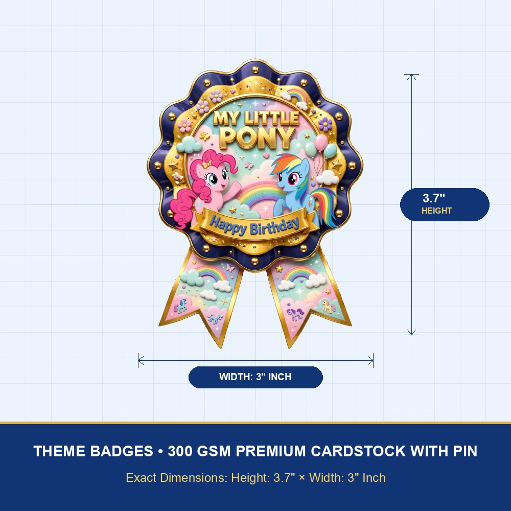 My Little Pony Theme Theme Badges Birthday Party Supplies (PACK OF 16) - 300 GSM Premium Cardstock with Pin (3.7 x 3 Inch) - Premium Party Decor Supply by Party Decor Mall - View 4