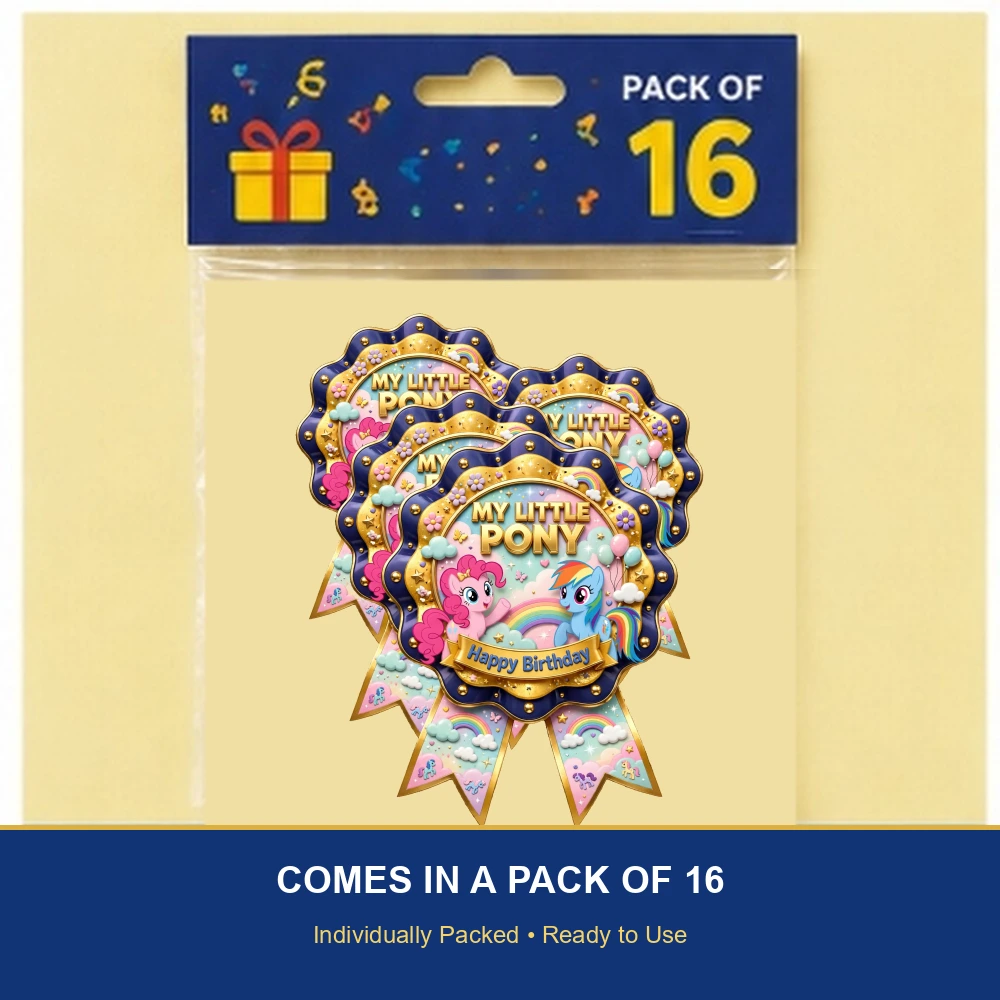 My Little Pony Theme Theme Badges Birthday Party Supplies (PACK OF 16) - 300 GSM Premium Cardstock with Pin (3.7 x 3 Inch) - Premium Party Decor Supply by Party Decor Mall - View 6