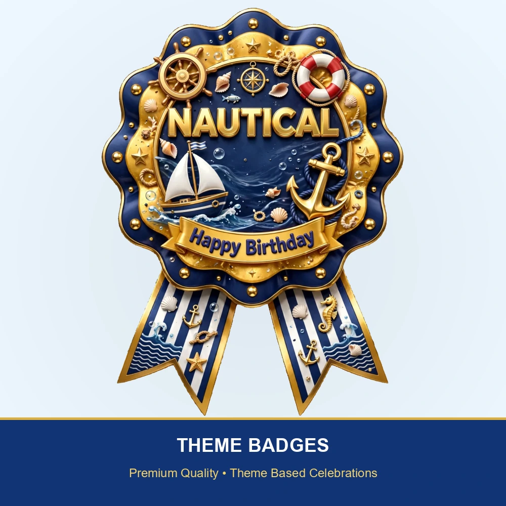 Nautical Theme Theme Badges Birthday Party Supplies (PACK OF 16) - 300 GSM Premium Cardstock with Pin (3.7 x 3 Inch) - Premium Party Decor Supply by Party Decor Mall - View 2
