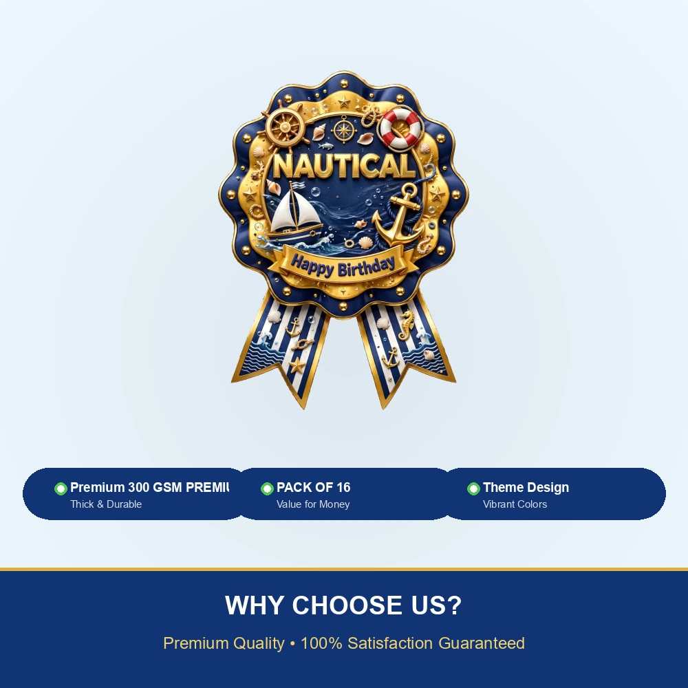 Nautical Theme Theme Badges Birthday Party Supplies (PACK OF 16) - 300 GSM Premium Cardstock with Pin (3.7 x 3 Inch) - Premium Party Decor Supply by Party Decor Mall - View 7