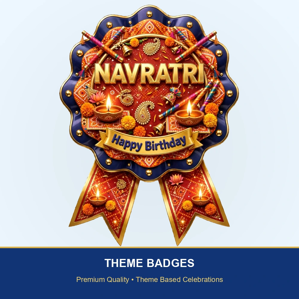 Navratri Theme Theme Badges Birthday Party Supplies (PACK OF 16) - 300 GSM Premium Cardstock with Pin (3.7 x 3 Inch) - Premium Party Decor Supply by Party Decor Mall - View 2