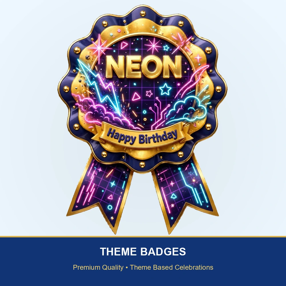 Neon Theme Theme Badges Birthday Party Supplies (PACK OF 16) - 300 GSM Premium Cardstock with Pin (3.7 x 3 Inch) - Premium Party Decor Supply by Party Decor Mall - View 2
