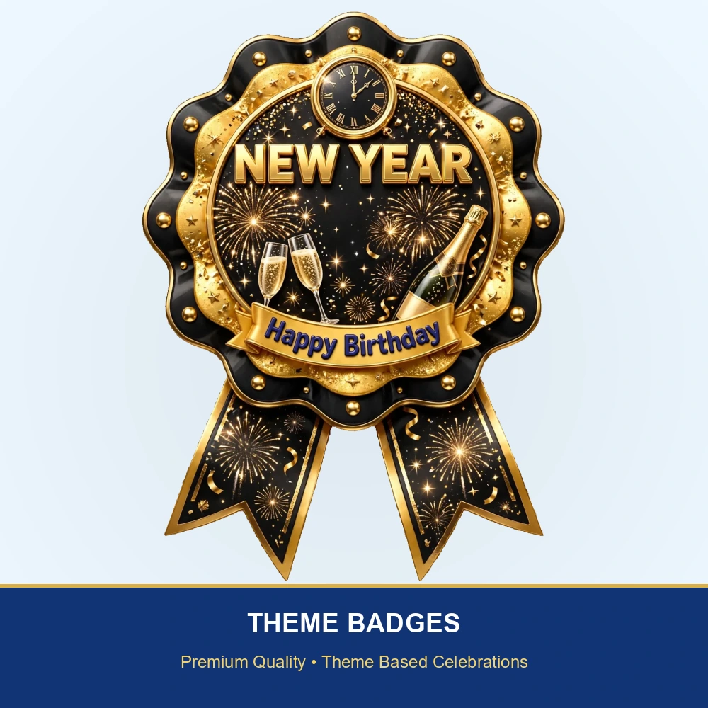 New Year Theme Theme Badges Birthday Party Supplies (PACK OF 16) - 300 GSM Premium Cardstock with Pin (3.7 x 3 Inch) - Premium Party Decor Supply by Party Decor Mall - View 2