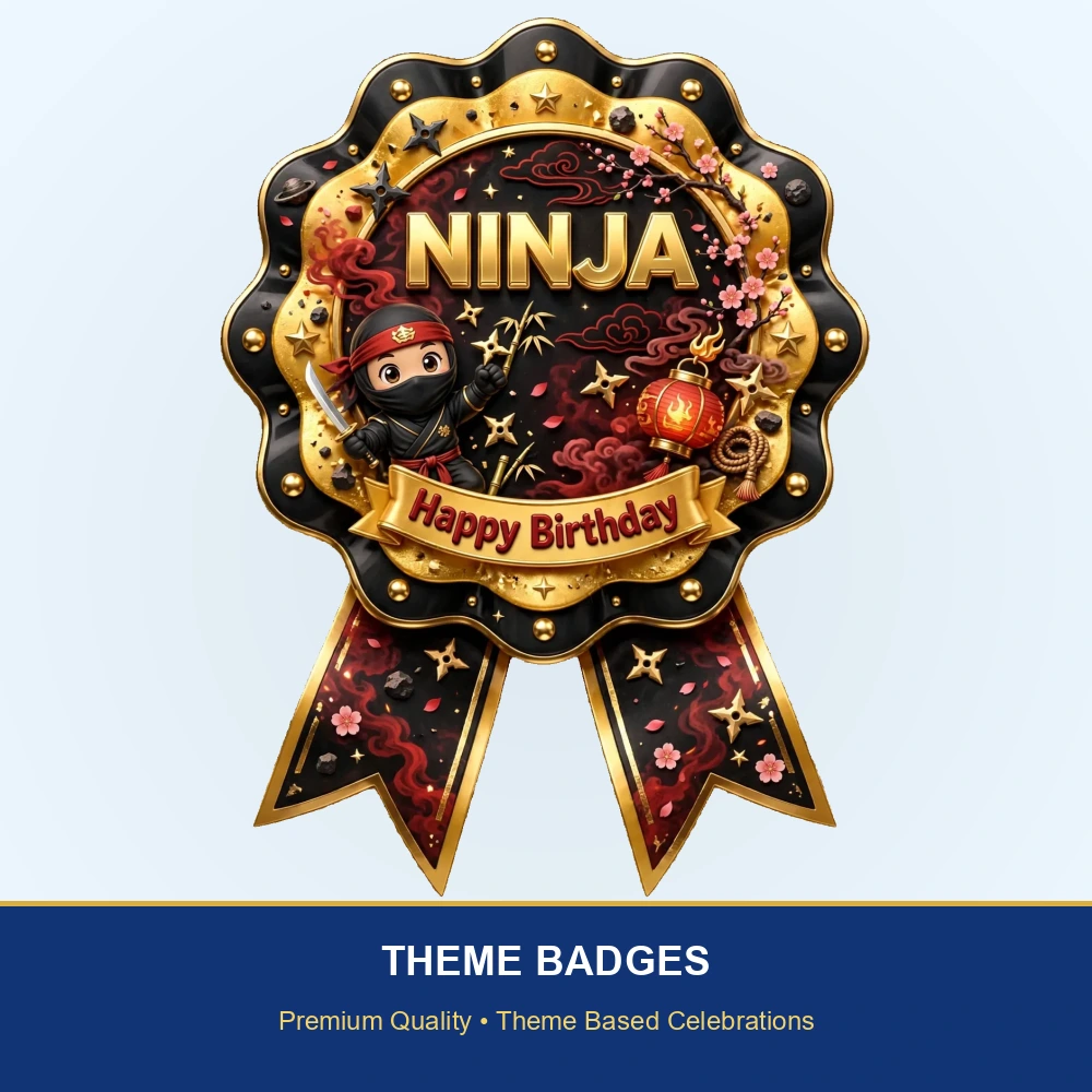 Ninja Theme Theme Badges Birthday Party Supplies (PACK OF 16) - 300 GSM Premium Cardstock with Pin (3.7 x 3 Inch) - Premium Party Decor Supply by Party Decor Mall - View 2