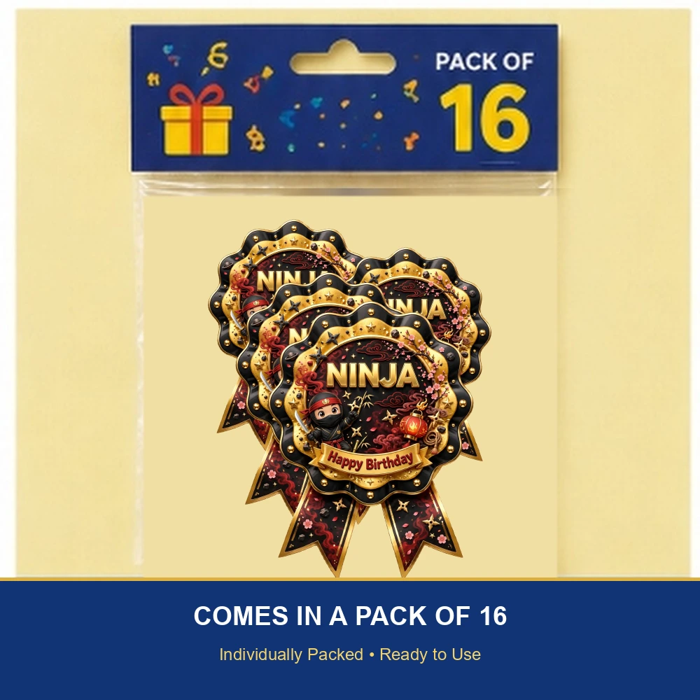 Ninja Theme Theme Badges Birthday Party Supplies (PACK OF 16) - 300 GSM Premium Cardstock with Pin (3.7 x 3 Inch) - Premium Party Decor Supply by Party Decor Mall - View 6