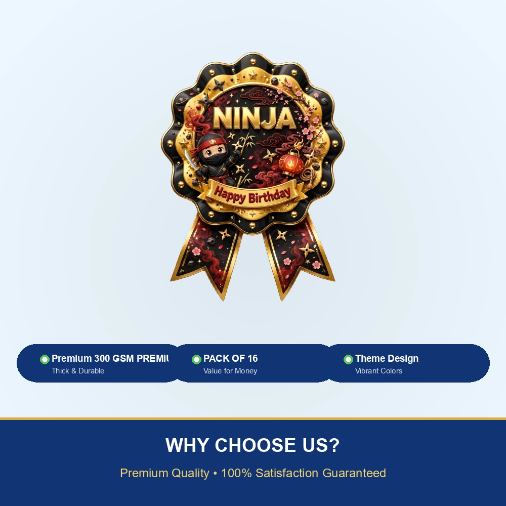 Ninja Theme Theme Badges Birthday Party Supplies (PACK OF 16) - 300 GSM Premium Cardstock with Pin (3.7 x 3 Inch) - Premium Party Decor Supply by Party Decor Mall - View 7