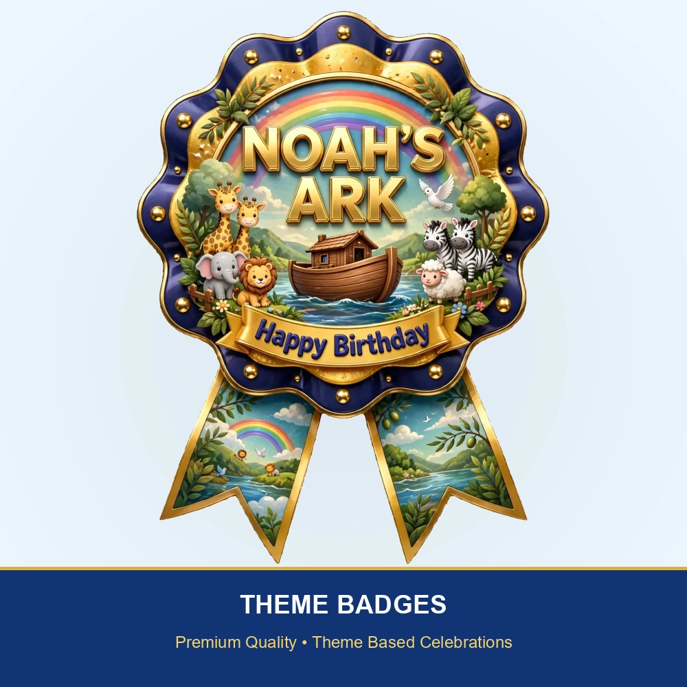 Noahs Ark 3d V2 Theme Theme Badges Birthday Party Supplies (PACK OF 16) - 300 GSM Premium Cardstock with Pin (3.7 x 3 Inch) - Premium Party Decor Supply by Party Decor Mall - View 2