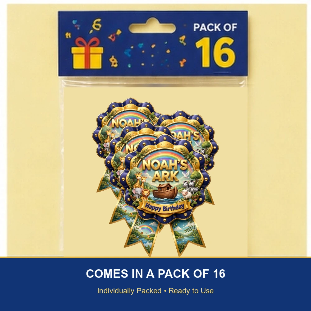Noahs Ark 3d V2 Theme Theme Badges Birthday Party Supplies (PACK OF 16) - 300 GSM Premium Cardstock with Pin (3.7 x 3 Inch) - Premium Party Decor Supply by Party Decor Mall - View 6