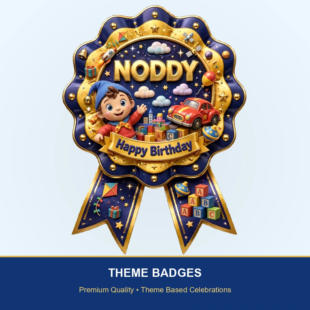 Noddy Theme Theme Badges Birthday Party Supplies (PACK OF 16) - 300 GSM Premium Cardstock with Pin (3.7 x 3 Inch) - Premium Party Decor Supply by Party Decor Mall - View 2