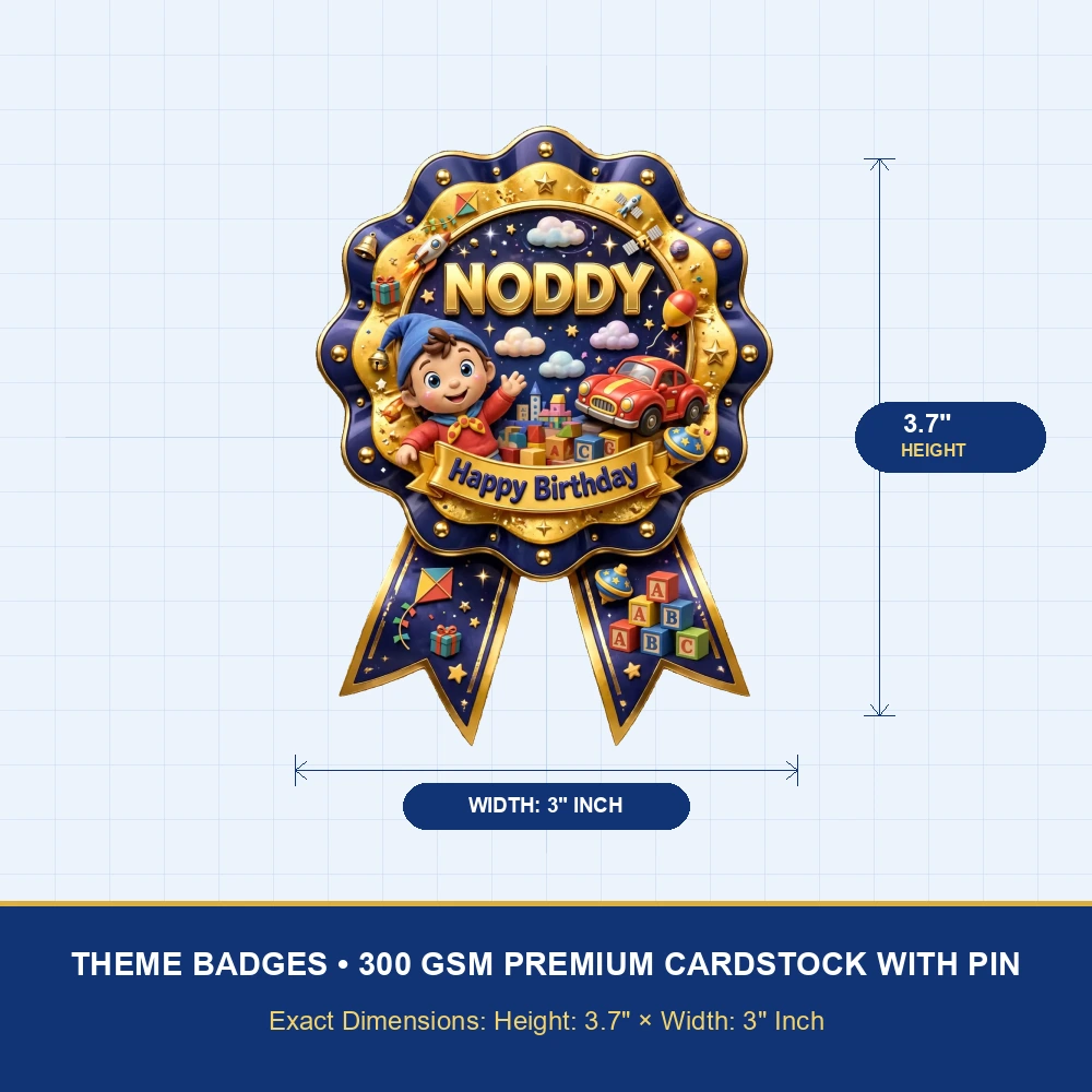 Noddy Theme Theme Badges Birthday Party Supplies (PACK OF 16) - 300 GSM Premium Cardstock with Pin (3.7 x 3 Inch) - Premium Party Decor Supply by Party Decor Mall - View 4