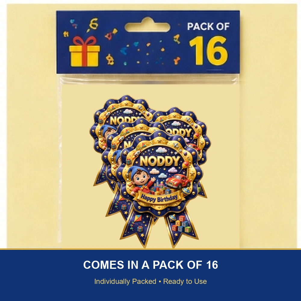 Noddy Theme Theme Badges Birthday Party Supplies (PACK OF 16) - 300 GSM Premium Cardstock with Pin (3.7 x 3 Inch) - Premium Party Decor Supply by Party Decor Mall - View 6