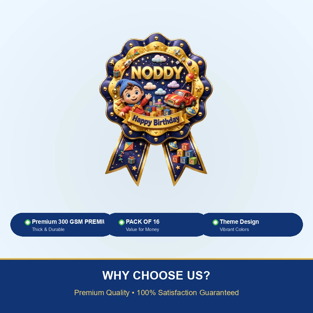 Noddy Theme Theme Badges Birthday Party Supplies (PACK OF 16) - 300 GSM Premium Cardstock with Pin (3.7 x 3 Inch) - Premium Party Decor Supply by Party Decor Mall - View 7