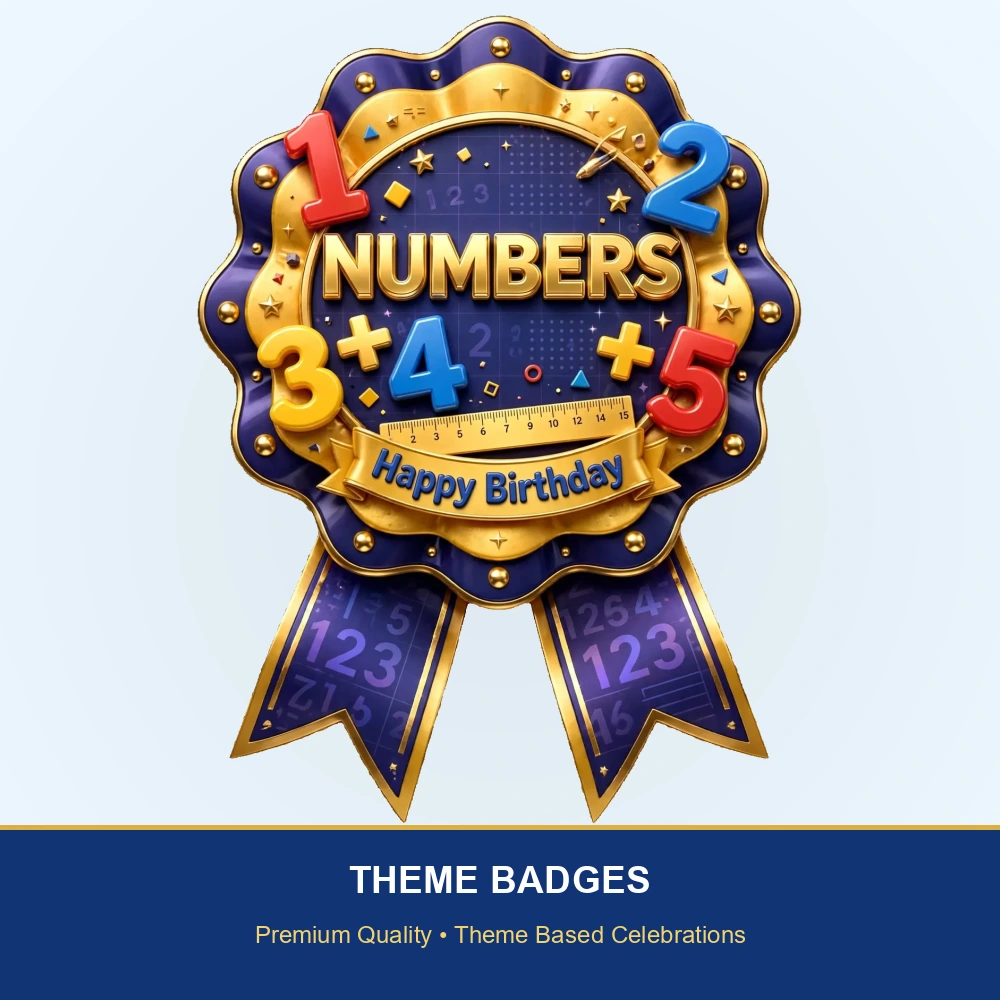 Numbers Theme Theme Badges Birthday Party Supplies (PACK OF 16) - 300 GSM Premium Cardstock with Pin (3.7 x 3 Inch) - Premium Party Decor Supply by Party Decor Mall - View 2