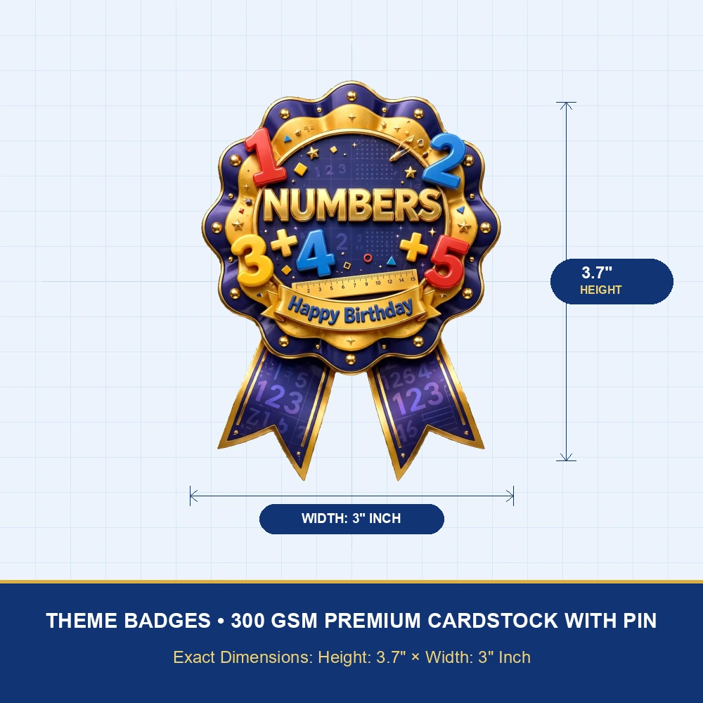 Numbers Theme Theme Badges Birthday Party Supplies (PACK OF 16) - 300 GSM Premium Cardstock with Pin (3.7 x 3 Inch) - Premium Party Decor Supply by Party Decor Mall - View 4