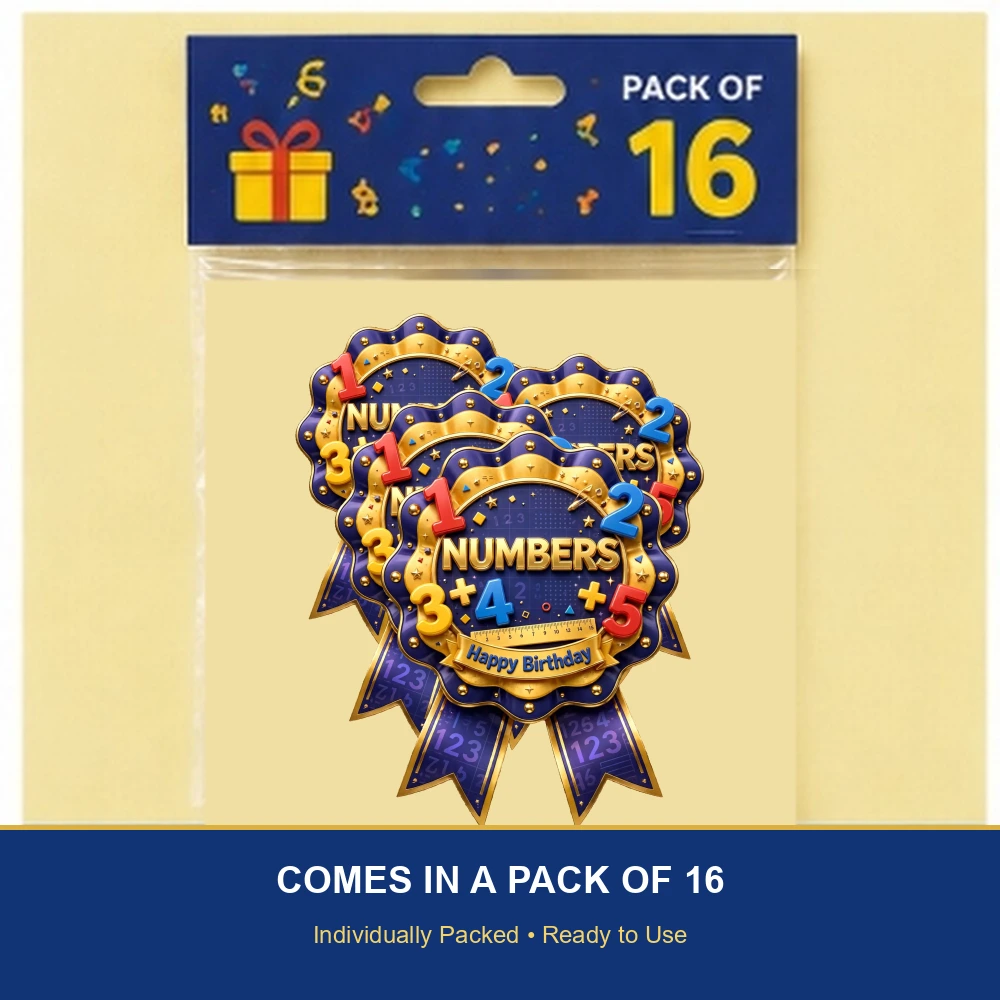 Numbers Theme Theme Badges Birthday Party Supplies (PACK OF 16) - 300 GSM Premium Cardstock with Pin (3.7 x 3 Inch) - Premium Party Decor Supply by Party Decor Mall - View 6
