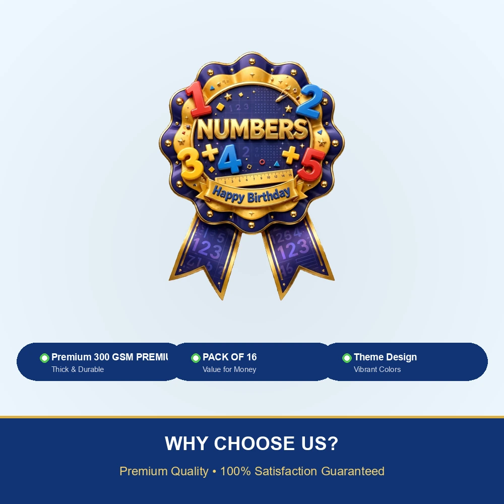 Numbers Theme Theme Badges Birthday Party Supplies (PACK OF 16) - 300 GSM Premium Cardstock with Pin (3.7 x 3 Inch) - Premium Party Decor Supply by Party Decor Mall - View 7