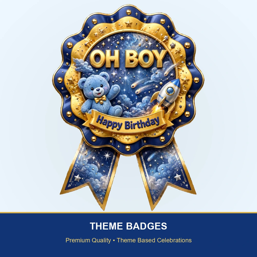 Oh Boy Theme Theme Badges Birthday Party Supplies (PACK OF 16) - 300 GSM Premium Cardstock with Pin (3.7 x 3 Inch) - Premium Party Decor Supply by Party Decor Mall - View 2