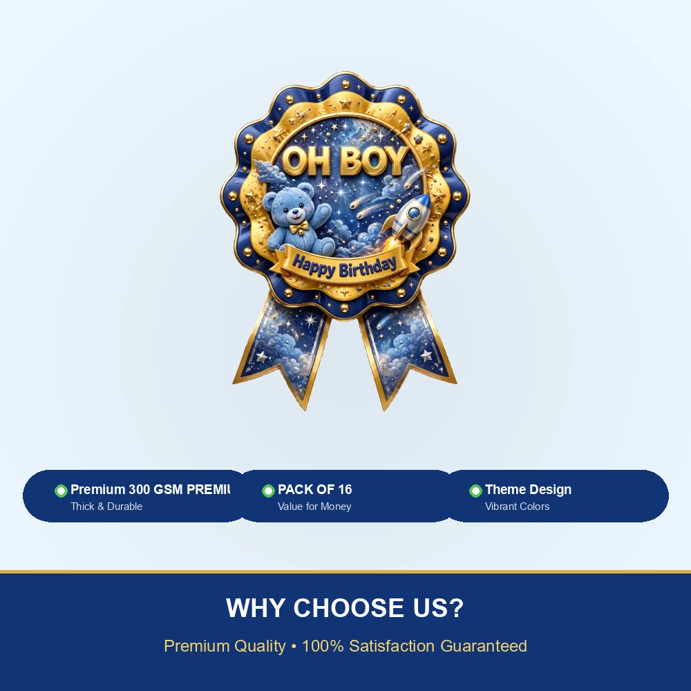 Oh Boy Theme Theme Badges Birthday Party Supplies (PACK OF 16) - 300 GSM Premium Cardstock with Pin (3.7 x 3 Inch) - Premium Party Decor Supply by Party Decor Mall - View 7