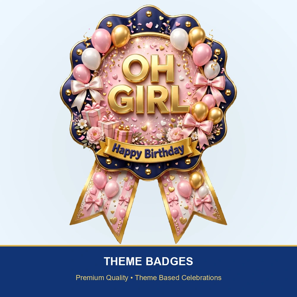 Oh Girl Theme Theme Badges Birthday Party Supplies (PACK OF 16) - 300 GSM Premium Cardstock with Pin (3.7 x 3 Inch) - Premium Party Decor Supply by Party Decor Mall - View 2