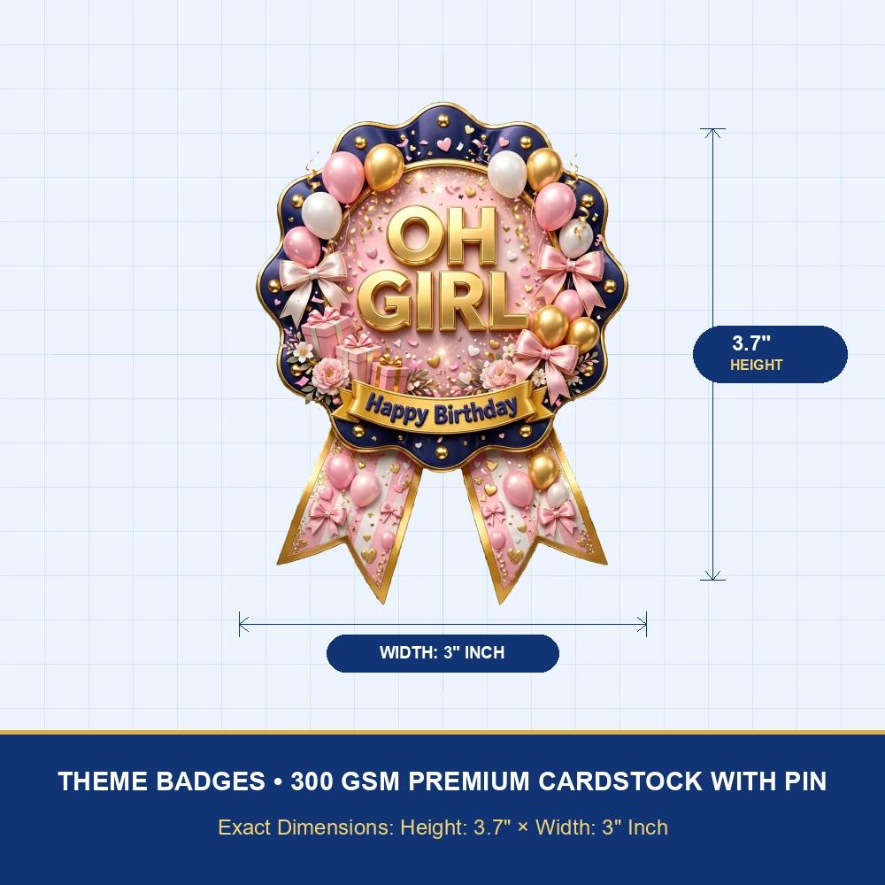 Oh Girl Theme Theme Badges Birthday Party Supplies (PACK OF 16) - 300 GSM Premium Cardstock with Pin (3.7 x 3 Inch) - Premium Party Decor Supply by Party Decor Mall - View 4