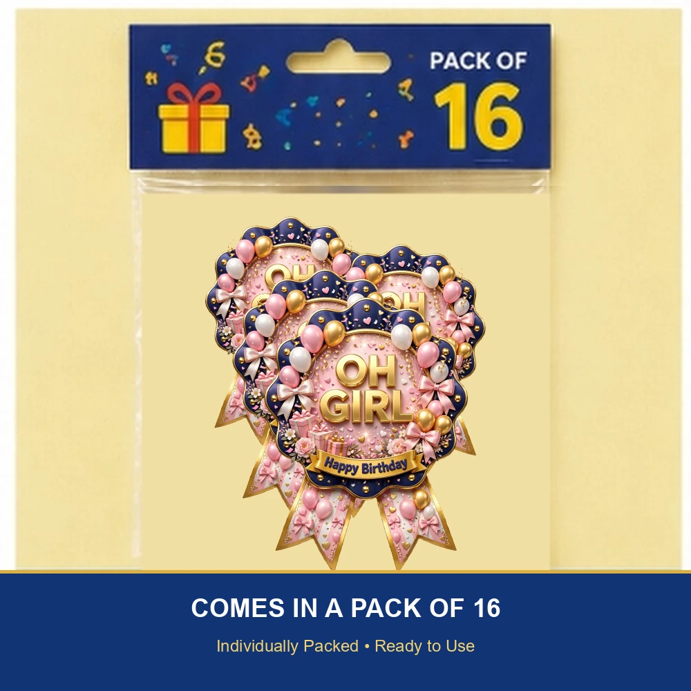 Oh Girl Theme Theme Badges Birthday Party Supplies (PACK OF 16) - 300 GSM Premium Cardstock with Pin (3.7 x 3 Inch) - Premium Party Decor Supply by Party Decor Mall - View 6