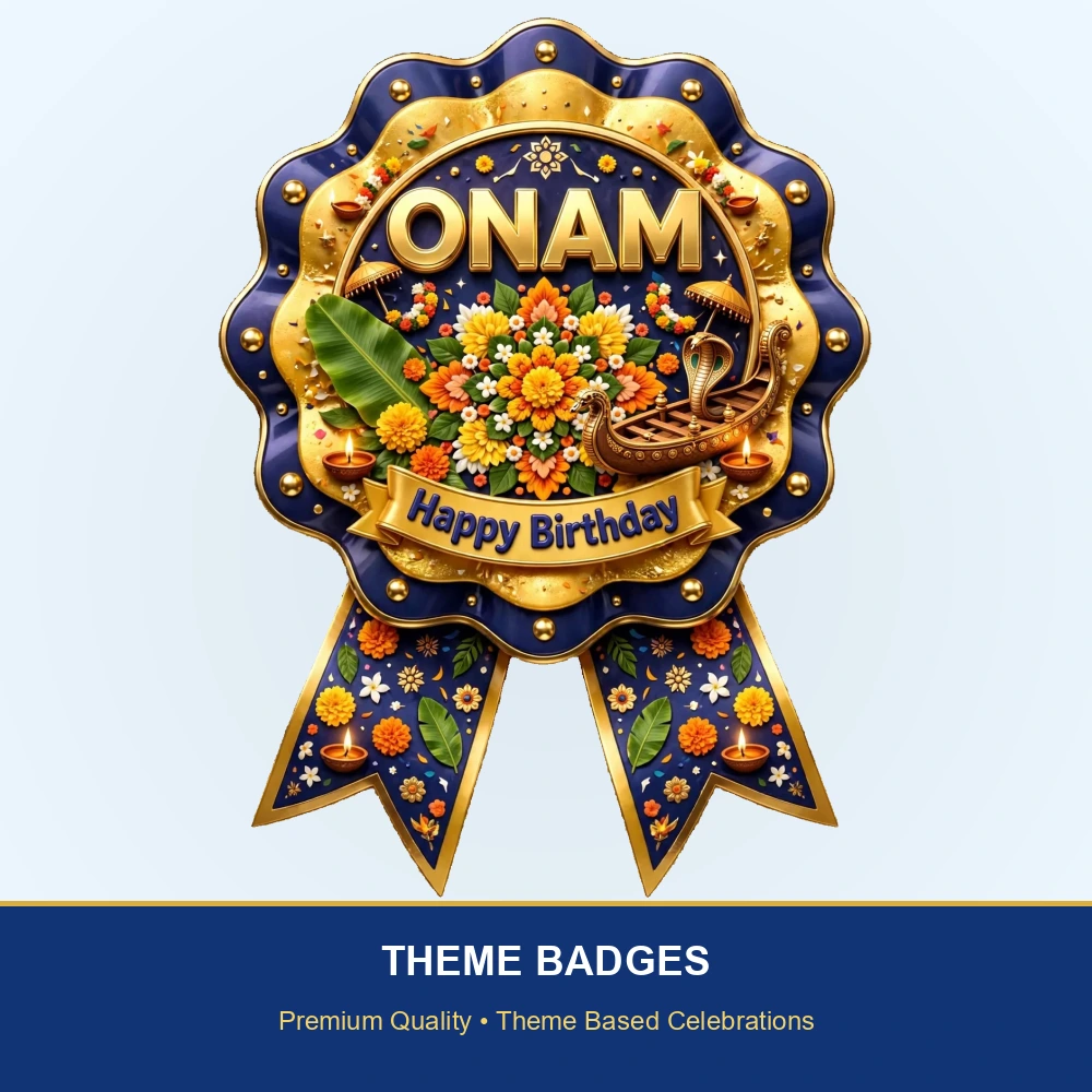 Onam Theme Theme Badges Birthday Party Supplies (PACK OF 16) - 300 GSM Premium Cardstock with Pin (3.7 x 3 Inch) - Premium Party Decor Supply by Party Decor Mall - View 2