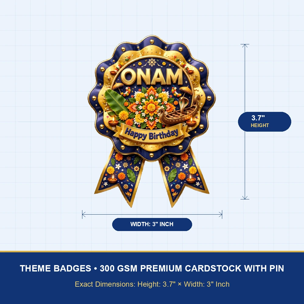 Onam Theme Theme Badges Birthday Party Supplies (PACK OF 16) - 300 GSM Premium Cardstock with Pin (3.7 x 3 Inch) - Premium Party Decor Supply by Party Decor Mall - View 4