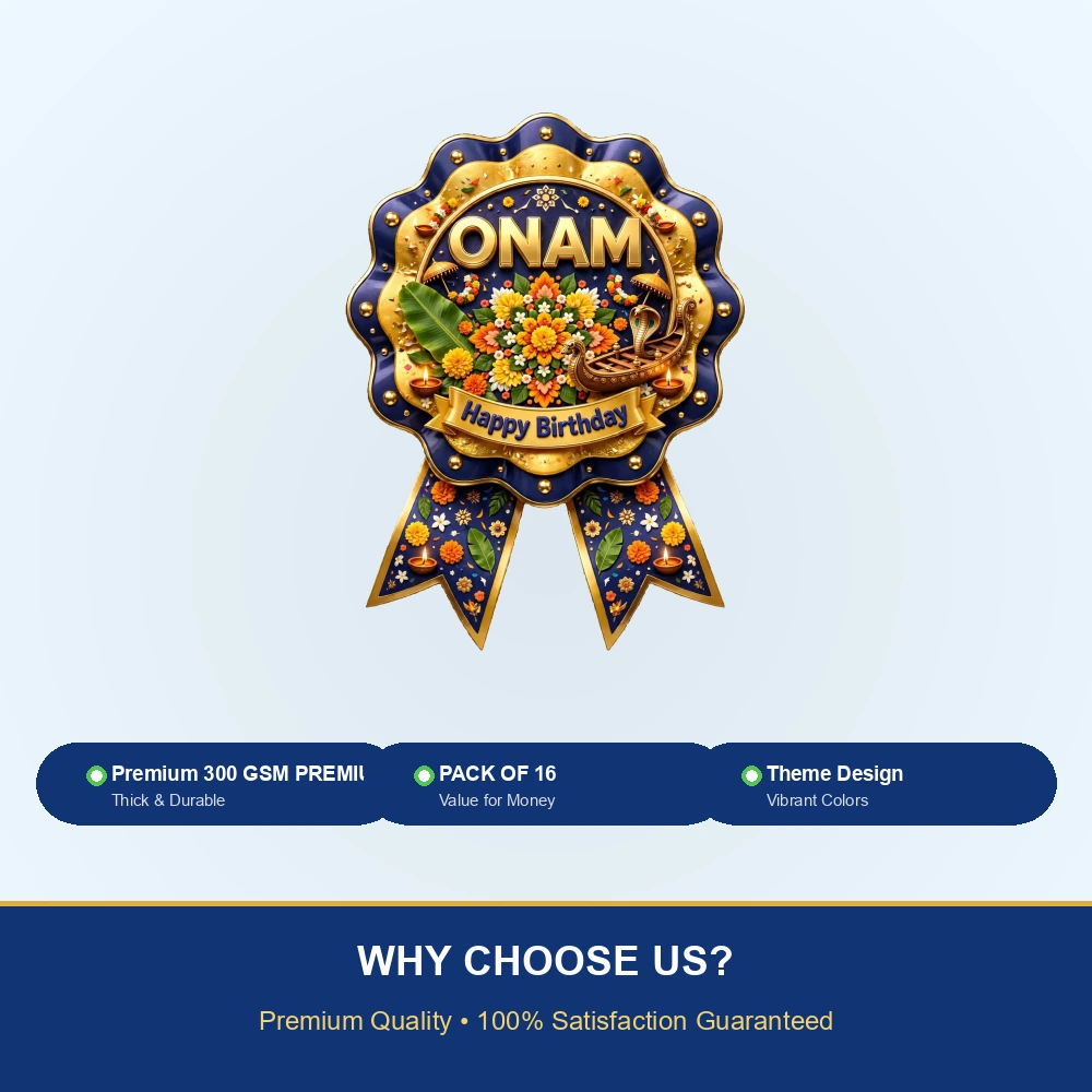 Onam Theme Theme Badges Birthday Party Supplies (PACK OF 16) - 300 GSM Premium Cardstock with Pin (3.7 x 3 Inch) - Premium Party Decor Supply by Party Decor Mall - View 7