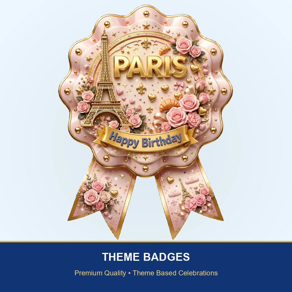Paris Theme Theme Badges Birthday Party Supplies (PACK OF 16) - 300 GSM Premium Cardstock with Pin (3.7 x 3 Inch) - Premium Party Decor Supply by Party Decor Mall - View 2