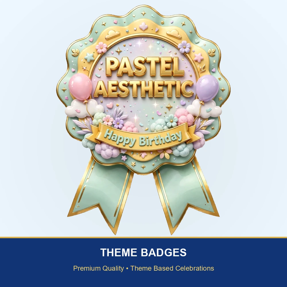 Pastel Aesthetic Theme Theme Badges Birthday Party Supplies (PACK OF 16) - 300 GSM Premium Cardstock with Pin (3.7 x 3 Inch) - Premium Party Decor Supply by Party Decor Mall - View 2