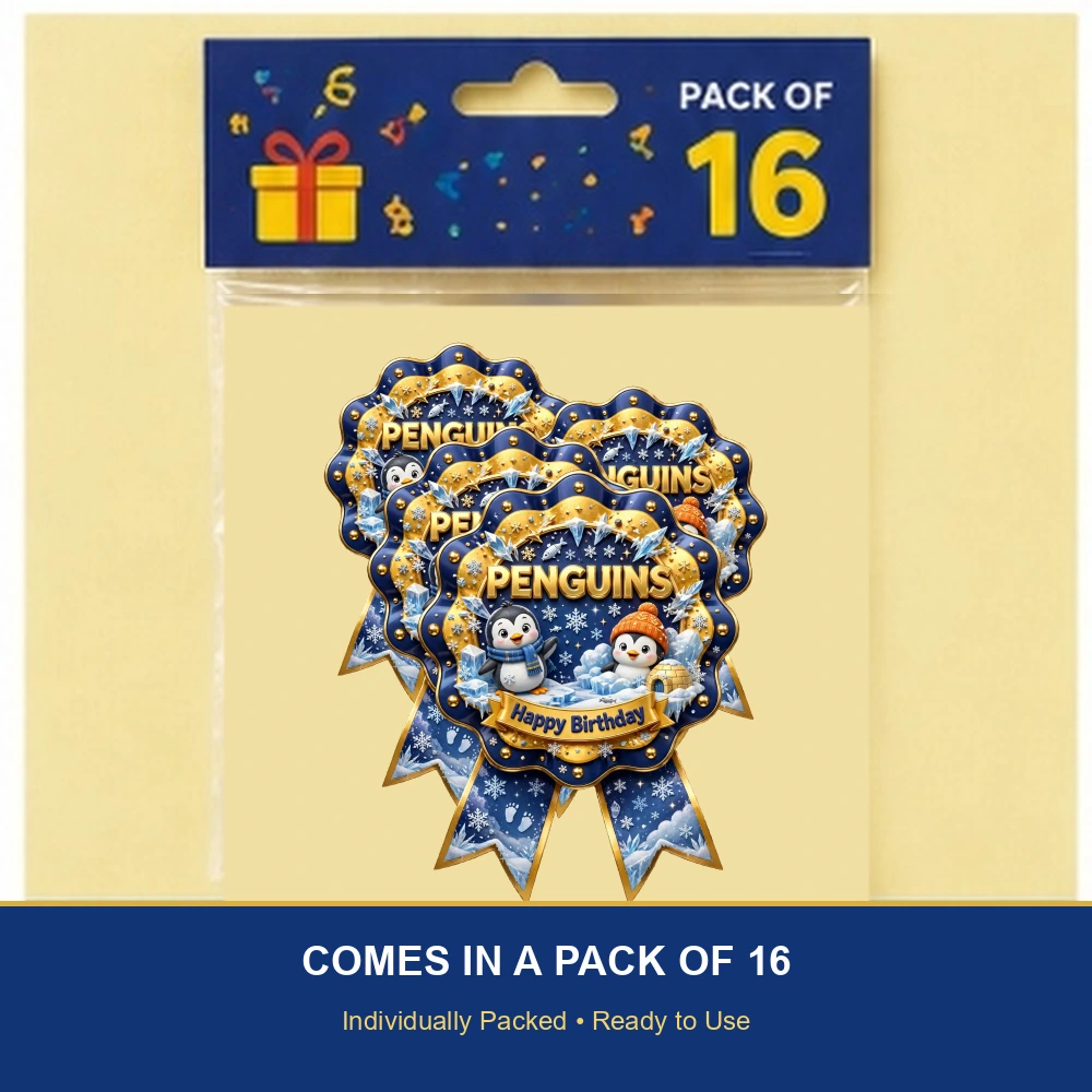 Penguins Theme Theme Badges Birthday Party Supplies (PACK OF 16) - 300 GSM Premium Cardstock with Pin (3.7 x 3 Inch) - Premium Party Decor Supply by Party Decor Mall - View 6