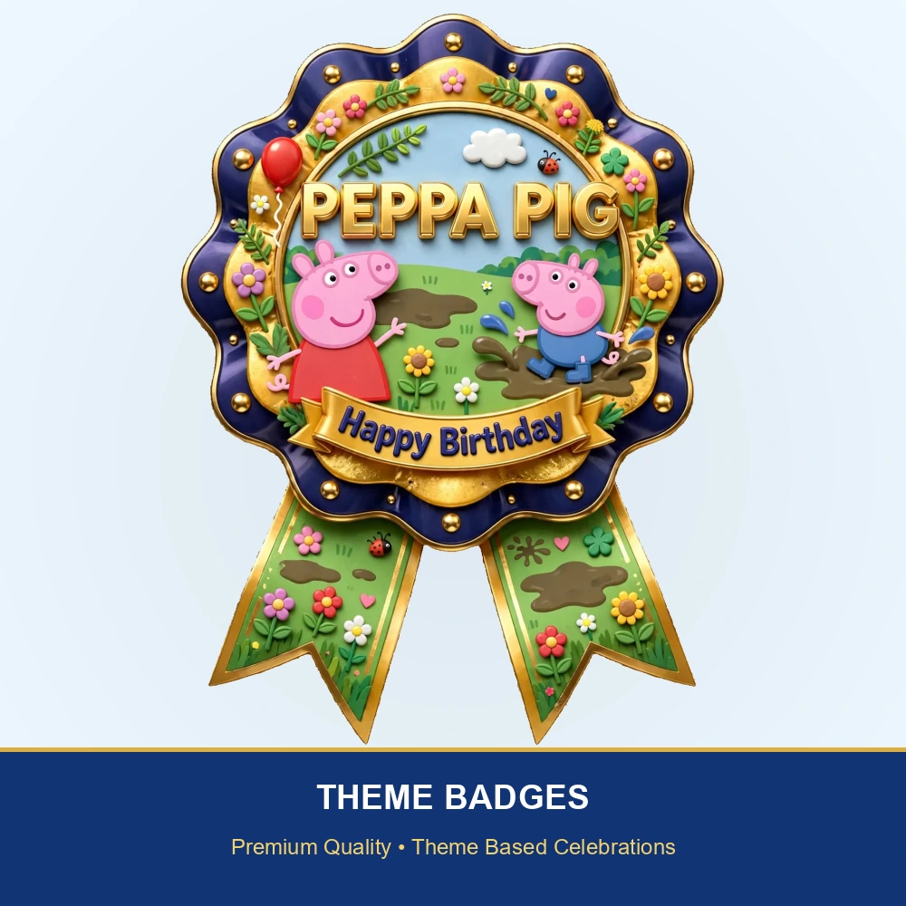 Peppa Pig Theme Theme Badges Birthday Party Supplies (PACK OF 16) - 300 GSM Premium Cardstock with Pin (3.7 x 3 Inch) - Premium Party Decor Supply by Party Decor Mall - View 2