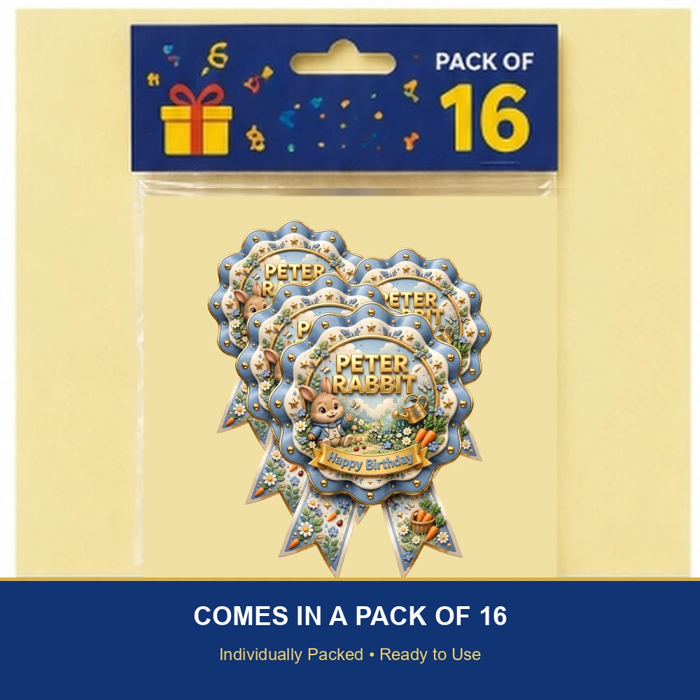 Peter Rabbit Theme Theme Badges Birthday Party Supplies (PACK OF 16) - 300 GSM Premium Cardstock with Pin (3.7 x 3 Inch) - Premium Party Decor Supply by Party Decor Mall - View 6