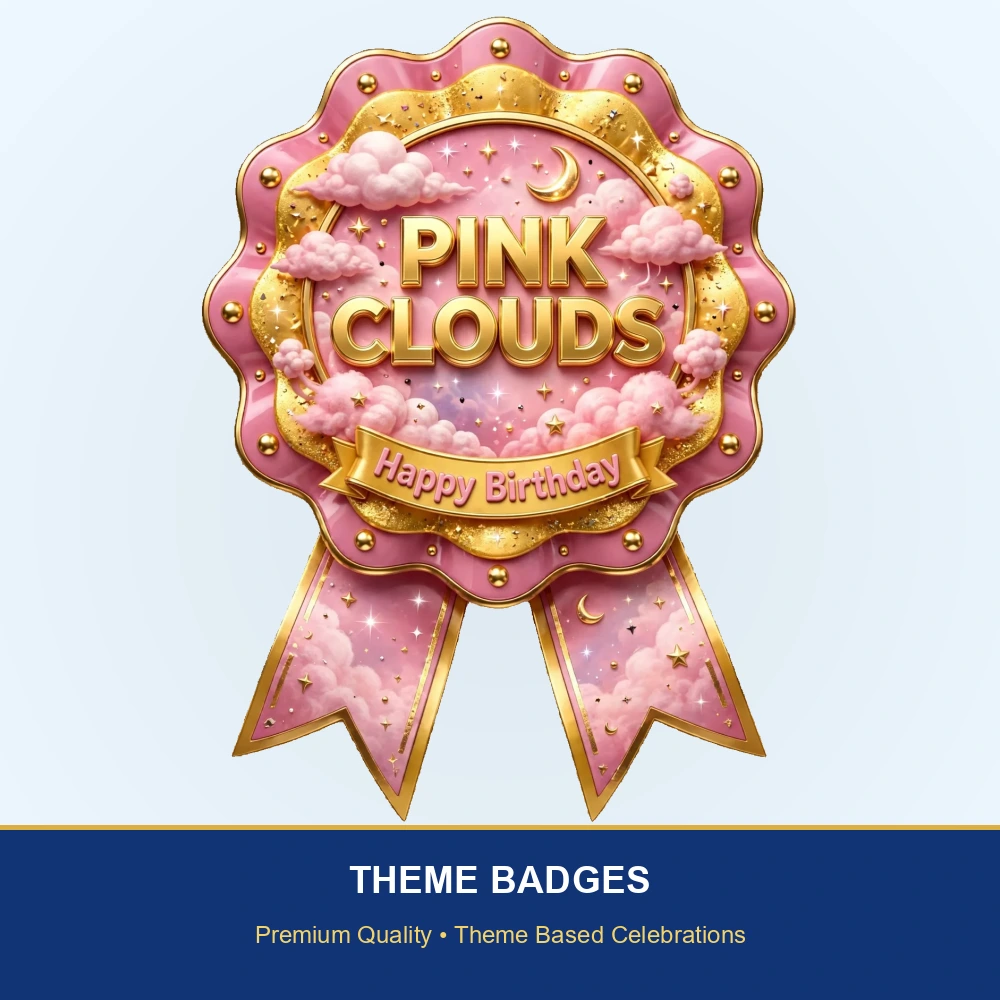 Pink Clouds Theme Theme Badges Birthday Party Supplies (PACK OF 16) - 300 GSM Premium Cardstock with Pin (3.7 x 3 Inch) - Premium Party Decor Supply by Party Decor Mall - View 2