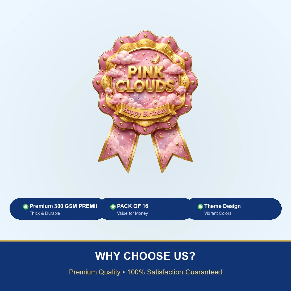 Pink Clouds Theme Theme Badges Birthday Party Supplies (PACK OF 16) - 300 GSM Premium Cardstock with Pin (3.7 x 3 Inch) - Premium Party Decor Supply by Party Decor Mall - View 7