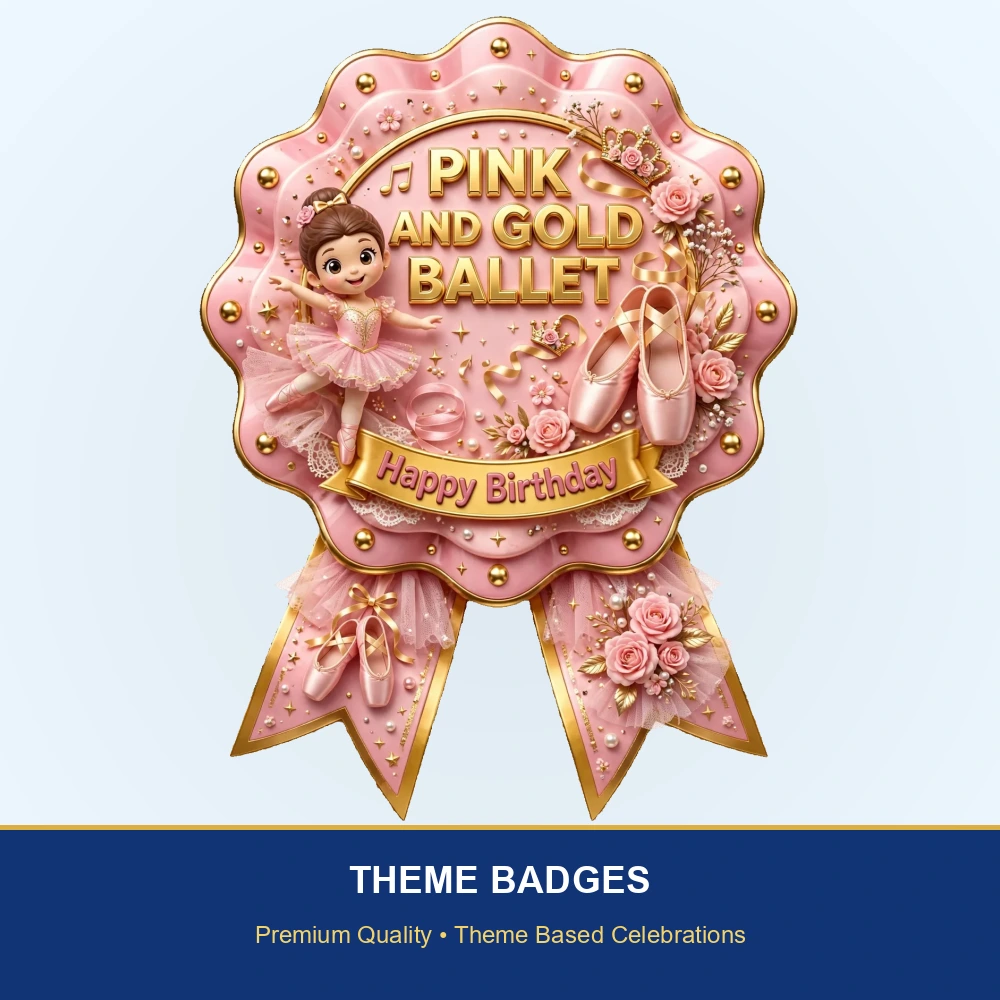 Pink & Gold Ballet Theme Theme Badges Birthday Party Supplies (PACK OF 16) - 300 GSM Premium Cardstock with Pin (3.7 x 3 Inch) - Premium Party Decor Supply by Party Decor Mall - View 2
