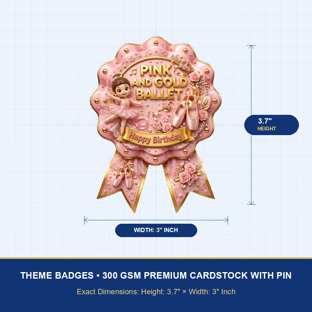 Pink & Gold Ballet Theme Theme Badges Birthday Party Supplies (PACK OF 16) - 300 GSM Premium Cardstock with Pin (3.7 x 3 Inch) - Premium Party Decor Supply by Party Decor Mall - View 4