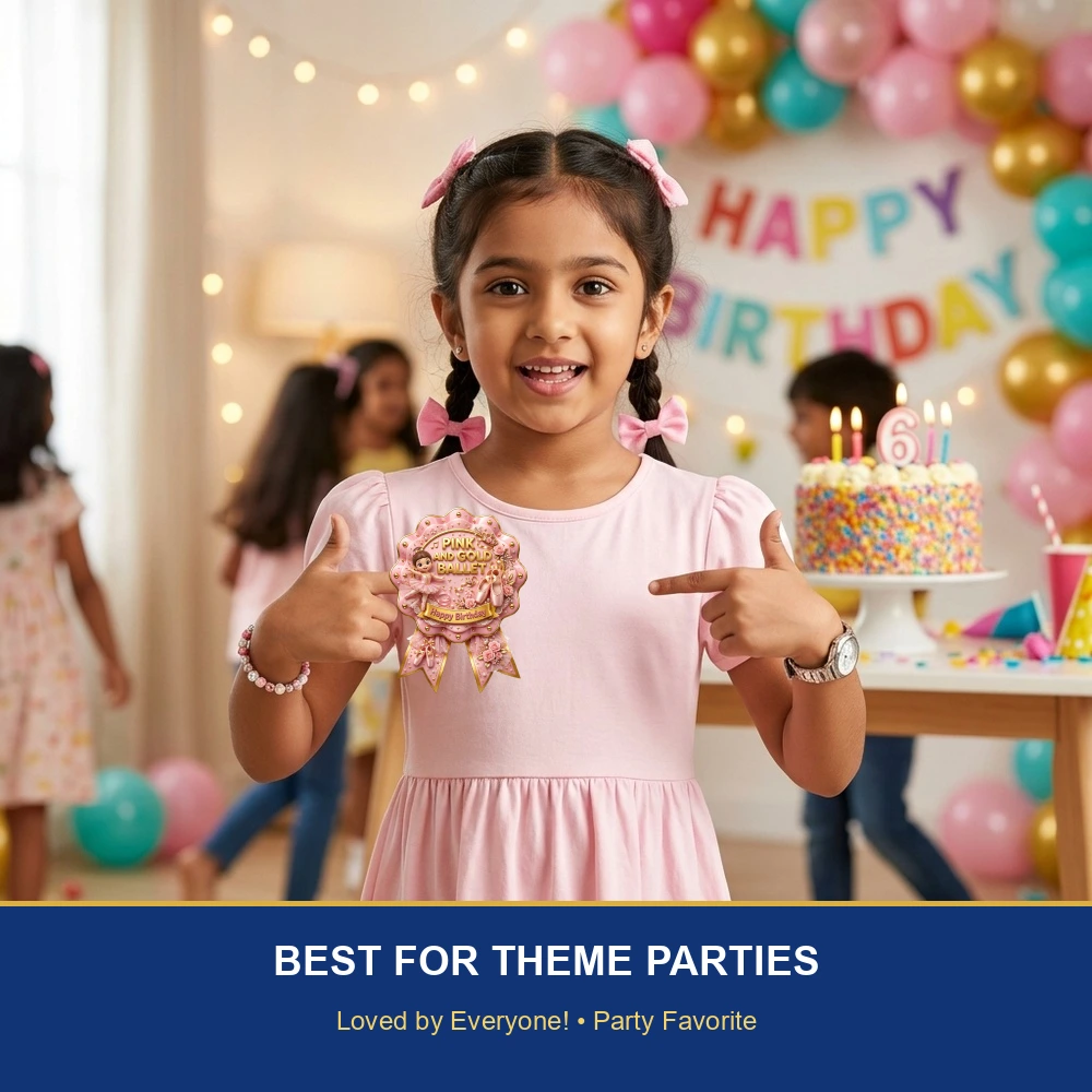Pink & Gold Ballet Theme Theme Badges Birthday Party Supplies (PACK OF 16) - 300 GSM Premium Cardstock with Pin (3.7 x 3 Inch) - Premium Party Decor Supply by Party Decor Mall - View 5