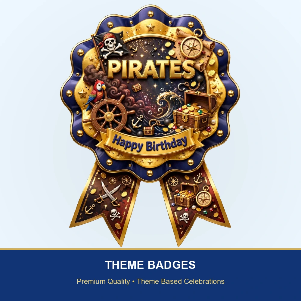 Pirates Theme Theme Badges Birthday Party Supplies (PACK OF 16) - 300 GSM Premium Cardstock with Pin (3.7 x 3 Inch) - Premium Party Decor Supply by Party Decor Mall - View 2