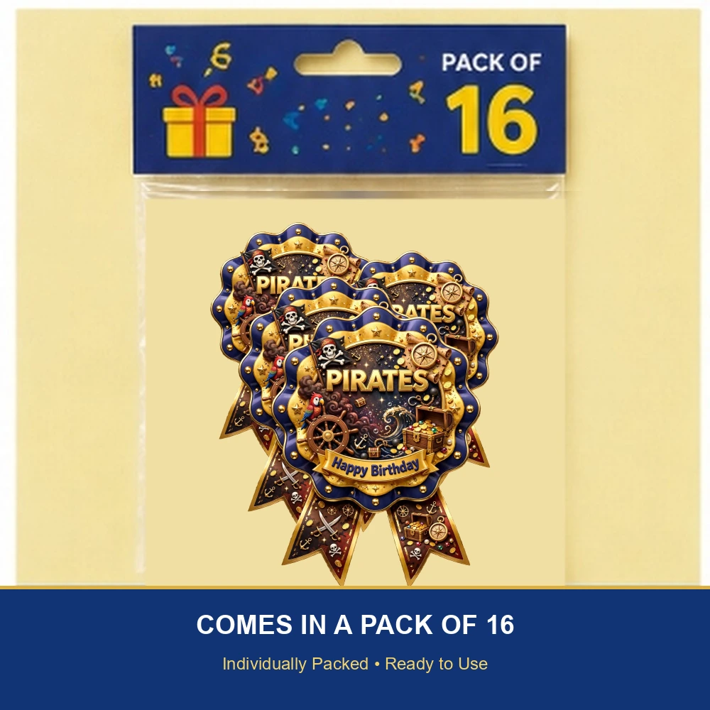 Pirates Theme Theme Badges Birthday Party Supplies (PACK OF 16) - 300 GSM Premium Cardstock with Pin (3.7 x 3 Inch) - Premium Party Decor Supply by Party Decor Mall - View 6