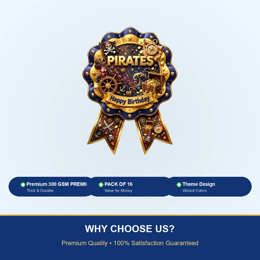 Pirates Theme Theme Badges Birthday Party Supplies (PACK OF 16) - 300 GSM Premium Cardstock with Pin (3.7 x 3 Inch) - Premium Party Decor Supply by Party Decor Mall - View 7