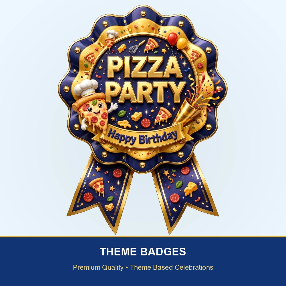 Pizza Party Theme Theme Badges Birthday Party Supplies (PACK OF 16) - 300 GSM Premium Cardstock with Pin (3.7 x 3 Inch) - Premium Party Decor Supply by Party Decor Mall - View 2