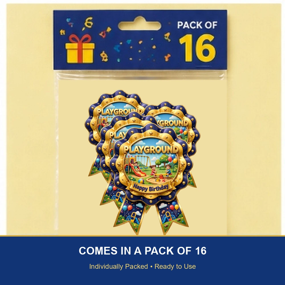Playground Theme Theme Badges Birthday Party Supplies (PACK OF 16) - 300 GSM Premium Cardstock with Pin (3.7 x 3 Inch) - Premium Party Decor Supply by Party Decor Mall - View 6