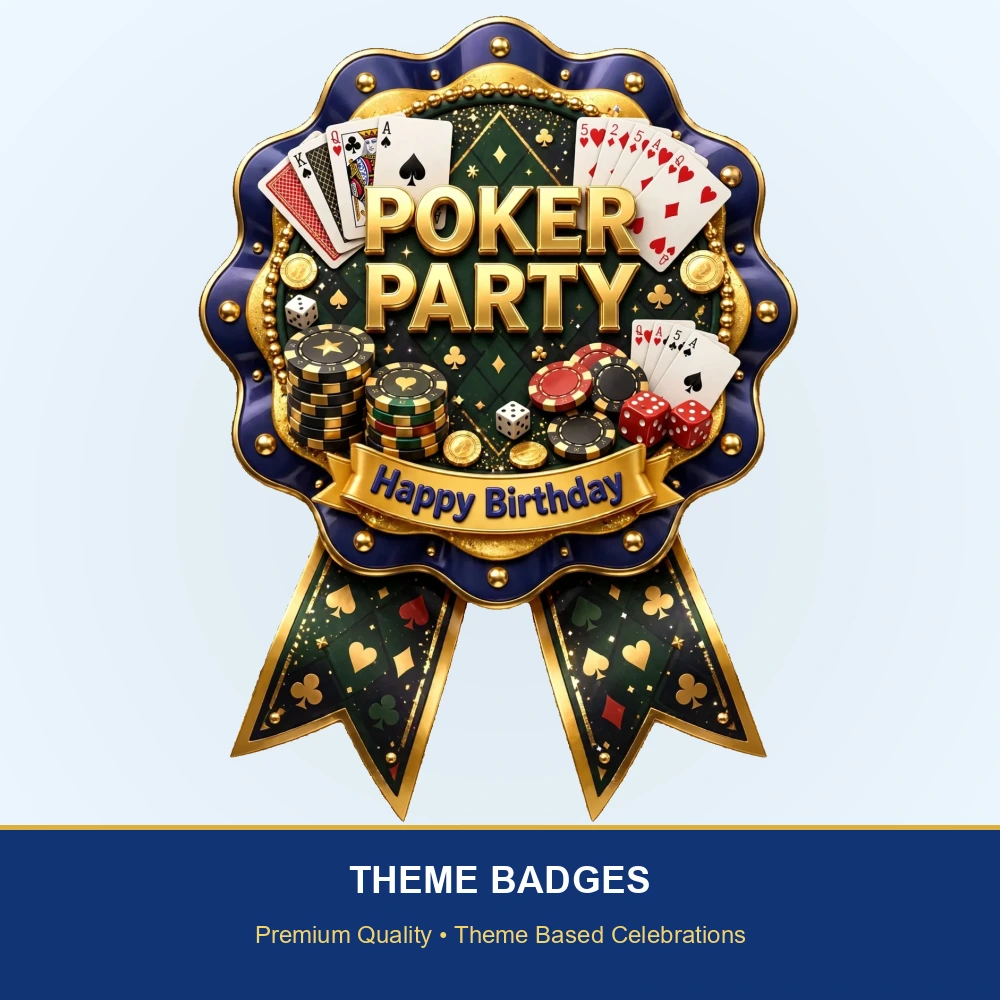 Poker Party Theme Theme Badges Birthday Party Supplies (PACK OF 16) - 300 GSM Premium Cardstock with Pin (3.7 x 3 Inch) - Premium Party Decor Supply by Party Decor Mall - View 2