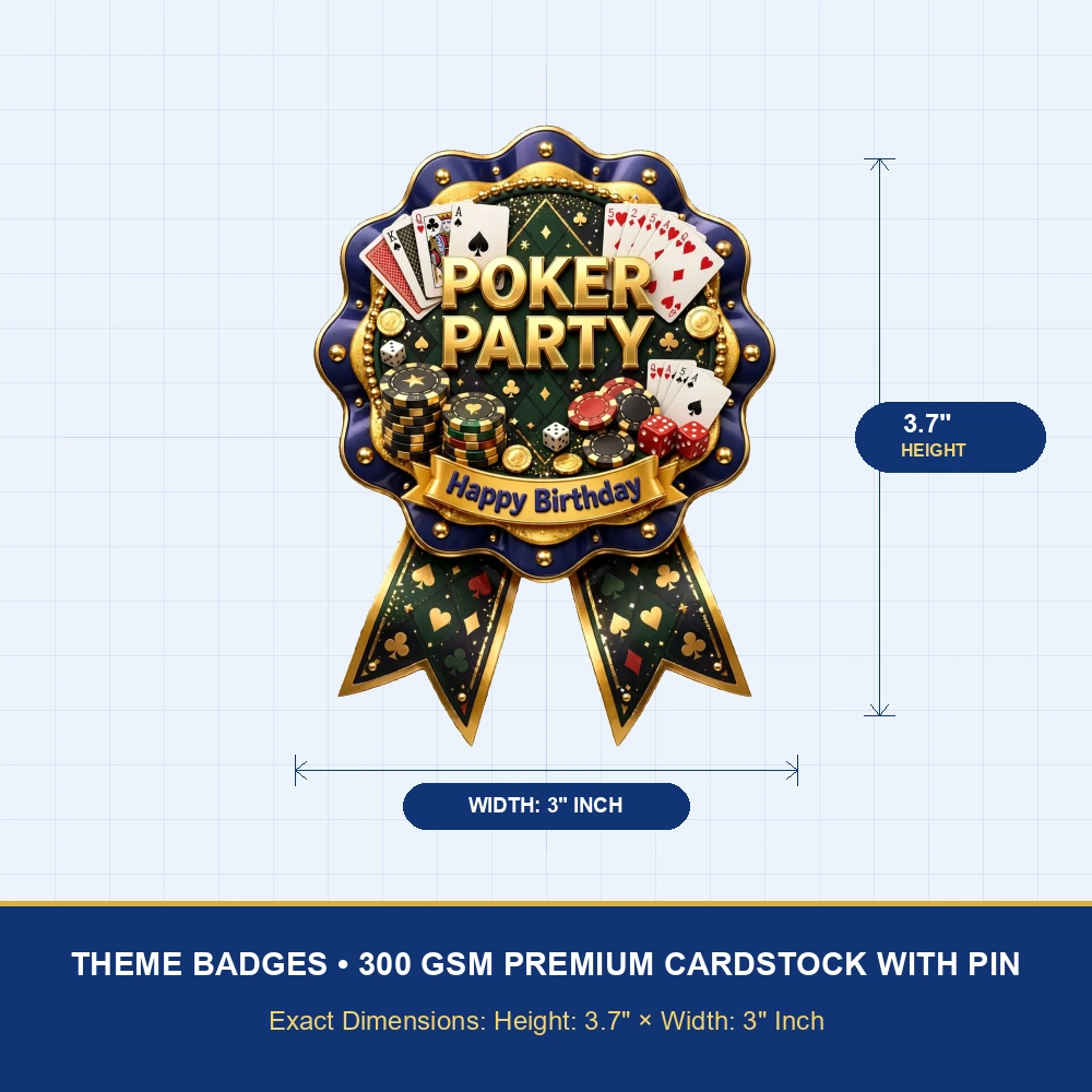 Poker Party Theme Theme Badges Birthday Party Supplies (PACK OF 16) - 300 GSM Premium Cardstock with Pin (3.7 x 3 Inch) - Premium Party Decor Supply by Party Decor Mall - View 4
