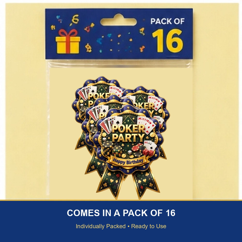Poker Party Theme Theme Badges Birthday Party Supplies (PACK OF 16) - 300 GSM Premium Cardstock with Pin (3.7 x 3 Inch) - Premium Party Decor Supply by Party Decor Mall - View 6